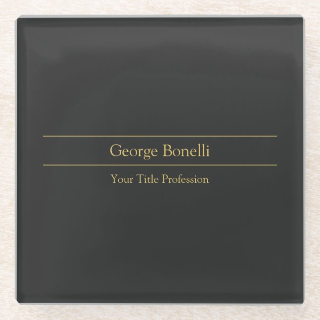 Gold Colour Grey Classical Personal Customize Chic Glass Coaster (Front)