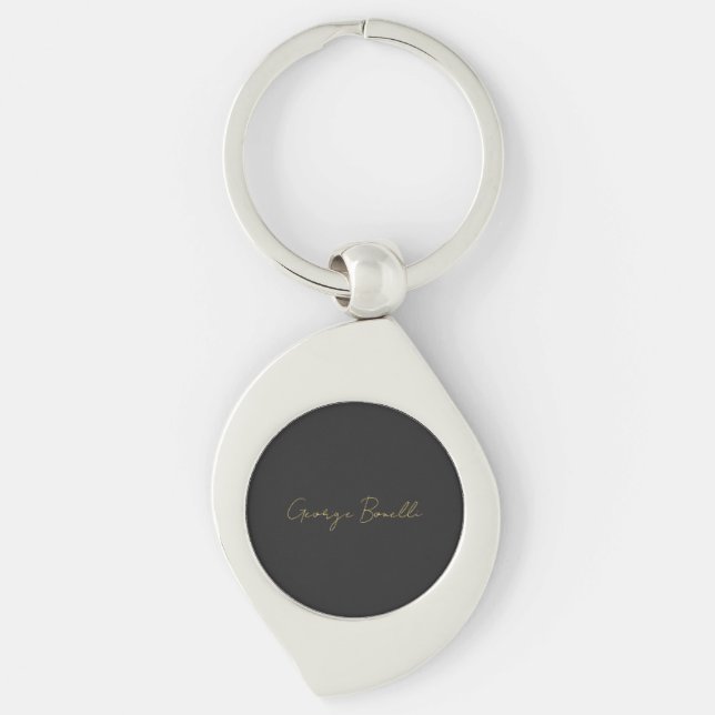 Gold Colour Grey Classical Personal Customize Chic Keychain (Front)