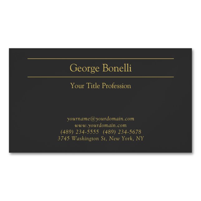 Gold Colour Grey Classical Personal Customize Chic Magnetic Business Card (Front)