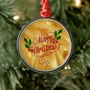 Gold-colour, Merry Christmas, Metal Ornament