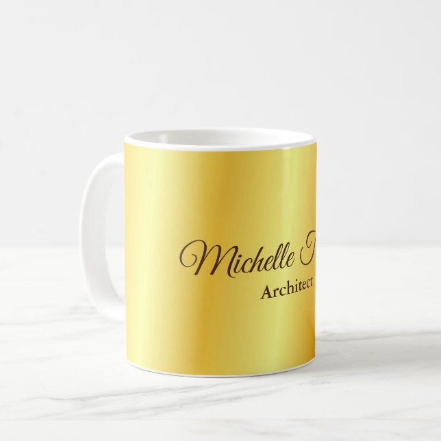 Gold Colour Minimalist Modern Script Calligraphy Coffee Mug (Front Left)