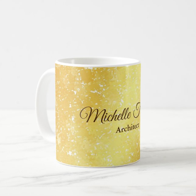 Gold Colour Minimalist Modern Script Calligraphy Coffee Mug (Front Left)