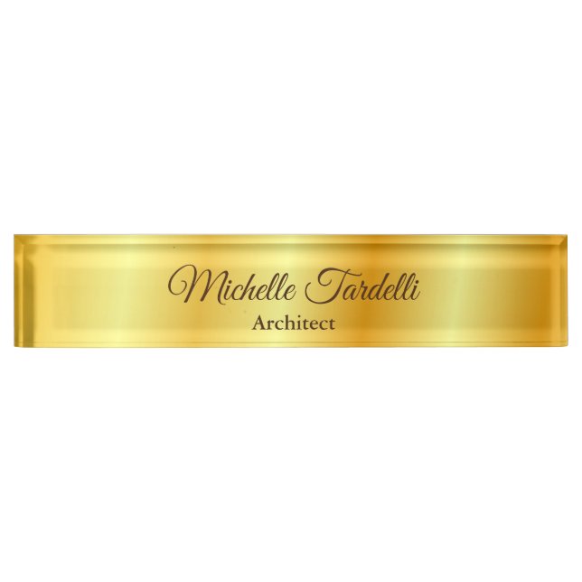 Gold Colour Minimalist Modern Script Calligraphy Nameplate (Front)