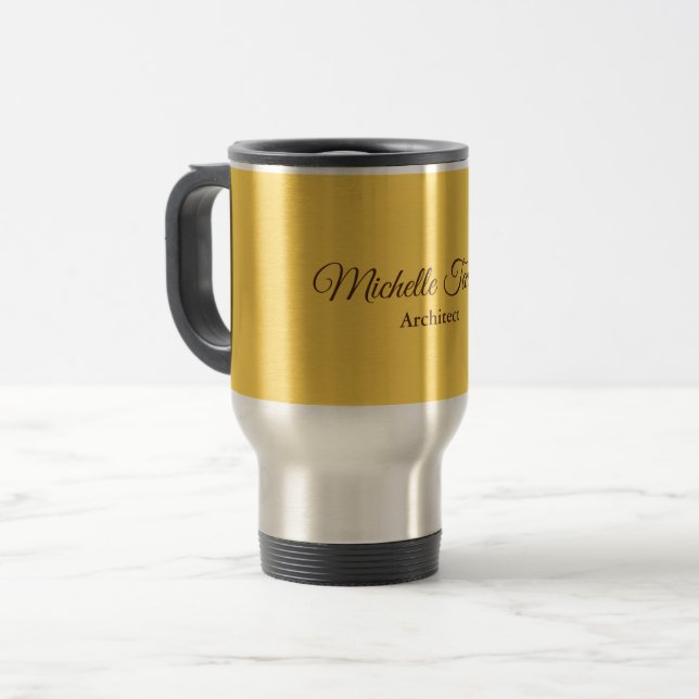 Gold Colour Minimalist Modern Script Calligraphy Travel Mug (Front Left)