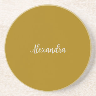 Gold Colour Minimalist Plain Add Name Calligraphy  Coaster