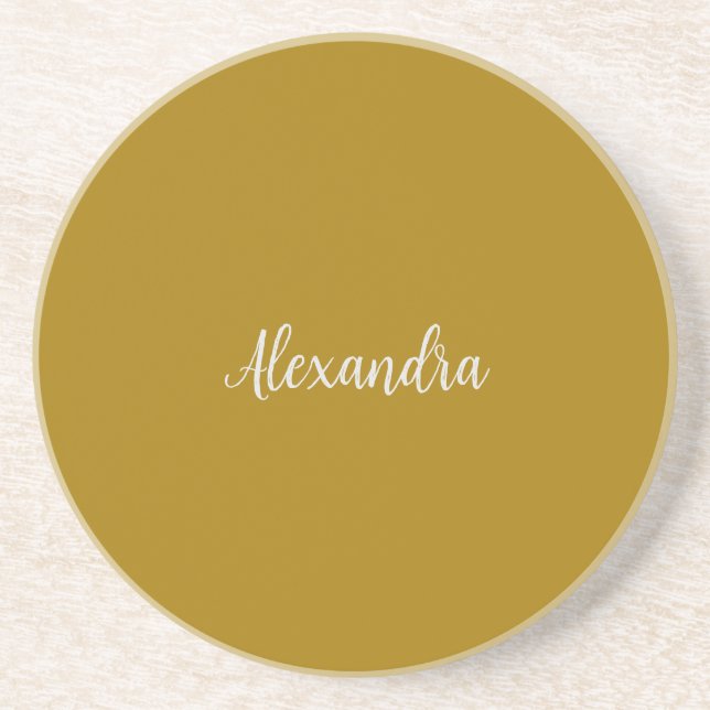 Gold Colour Minimalist Plain Add Name Calligraphy  Coaster (Front)