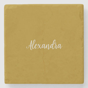 Gold Colour Minimalist Plain Add Name Calligraphy Stone Coaster