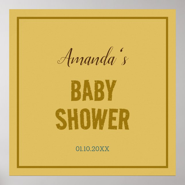 Gold Colour Modern Minimalist Baby Shower Poster (Front)
