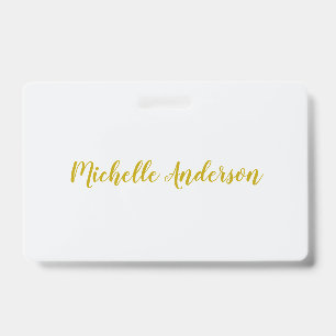 Gold Colour Modern Minimalist Handwriting Name Badge