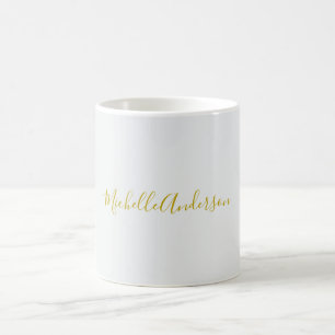 Gold Colour Modern Minimalist Handwriting Name Coffee Mug
