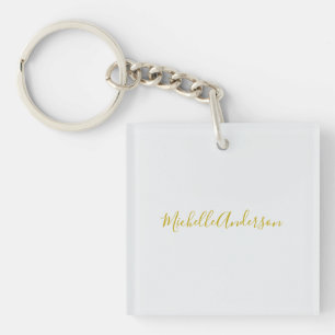 Gold Colour Modern Minimalist Handwriting Name Keychain