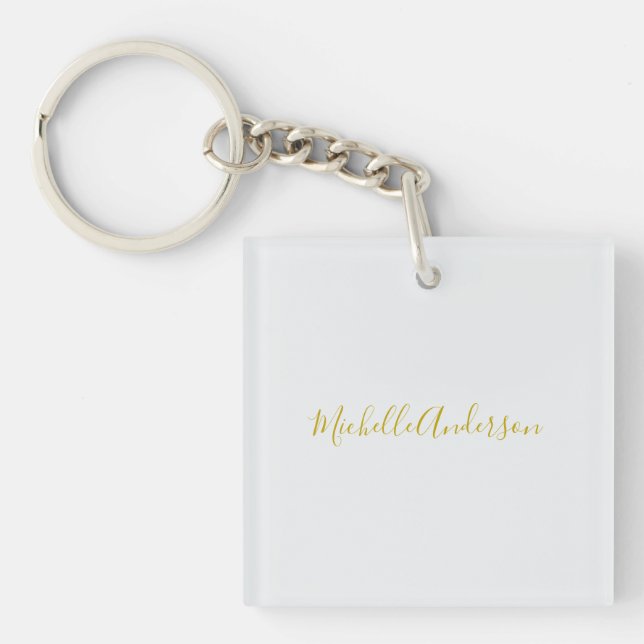 Gold Colour Modern Minimalist Handwriting Name Keychain (Front)