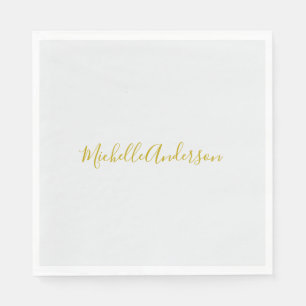 Gold Colour Modern Minimalist Handwriting Name Napkin