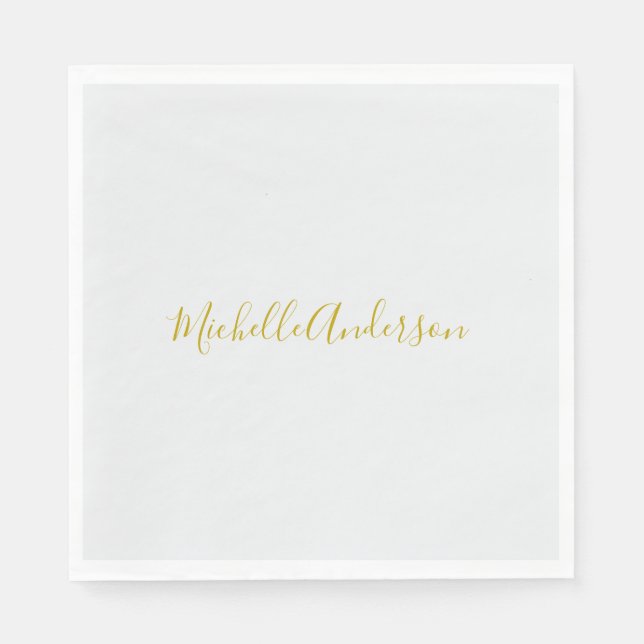 Gold Colour Modern Minimalist Handwriting Name Napkin (Front)