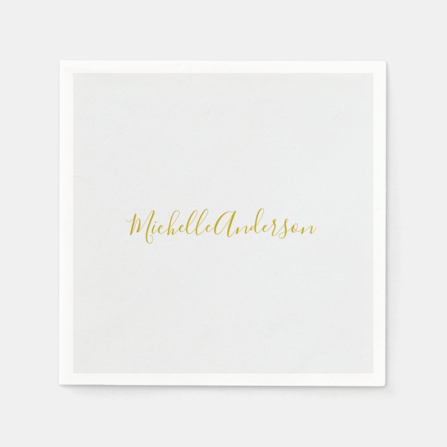 Gold Colour Modern Minimalist Handwriting Name Napkin (Front)