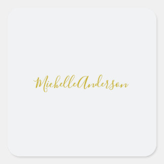 Gold Colour Modern Minimalist Handwriting Name Square Sticker