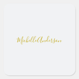 Gold Colour Modern Minimalist Handwriting Name Square Sticker