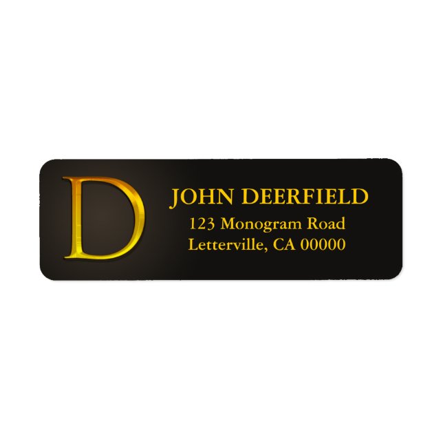 Gold Colour Monogram D Return Address Labels (Front)