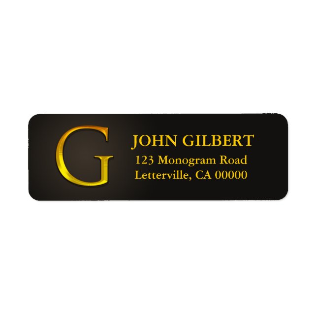 Gold Colour Monogram G Return Address Labels (Front)