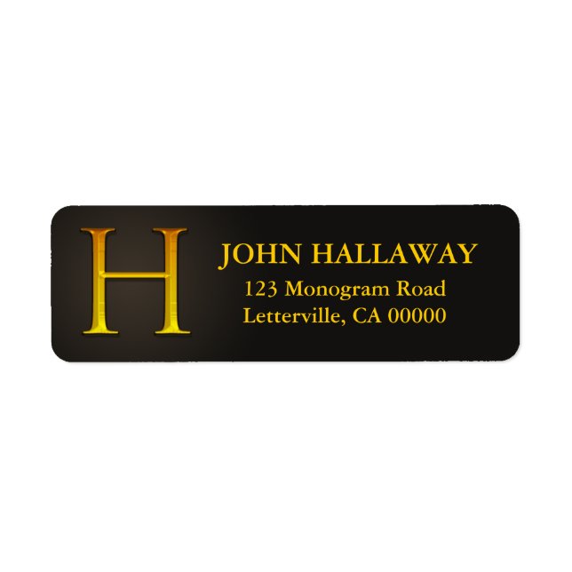 Gold Colour Monogram H Return Address Labels (Front)