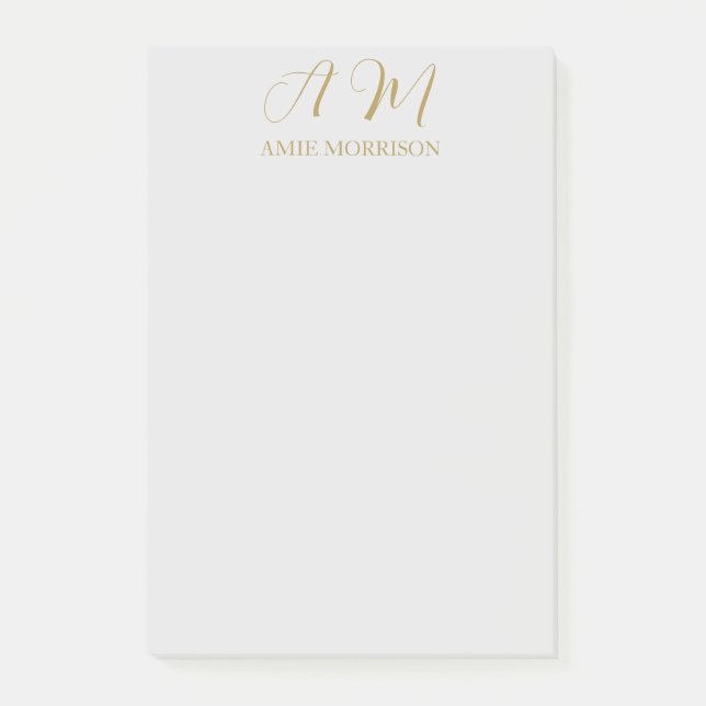 Gold Colour Monogram Initial Name Calligraphy Post-it Notes (Front)