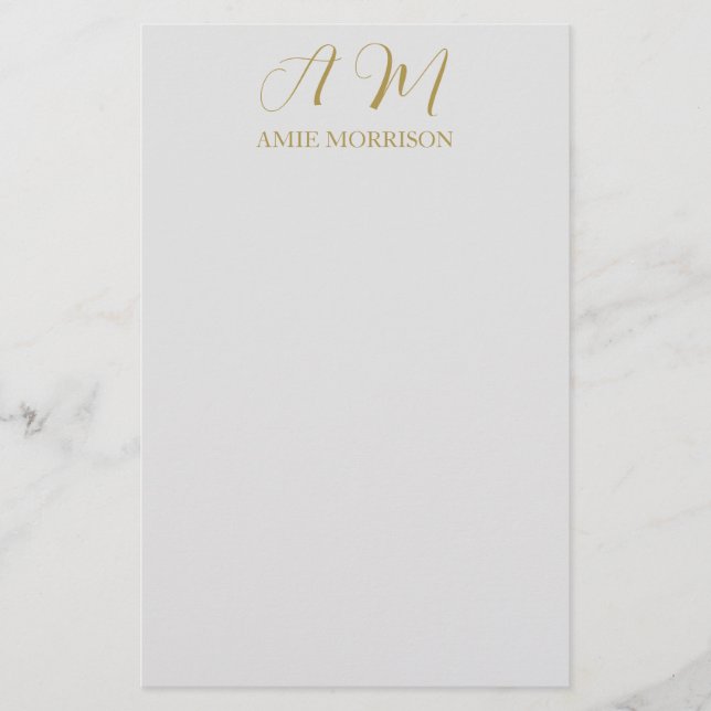 Gold Colour Monogram Initial Name Calligraphy Stationery (Front)