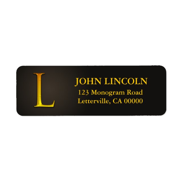 Gold Colour Monogram L Return Address Labels (Front)