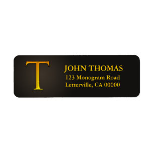 Gold Colour Monogram T Return Address Labels