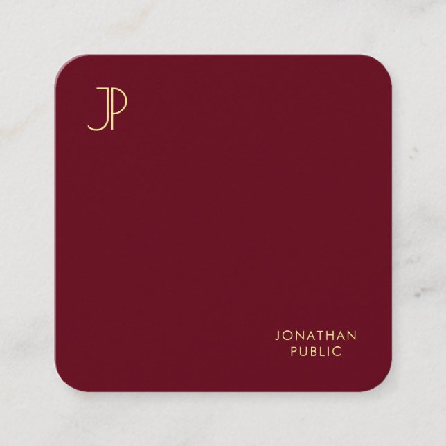 Gold Colour Monogram Template Premium Pearl Luxury Square Business Card (Front)