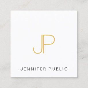 Gold Colour Monogram Trendy Modern Template Square Business Card