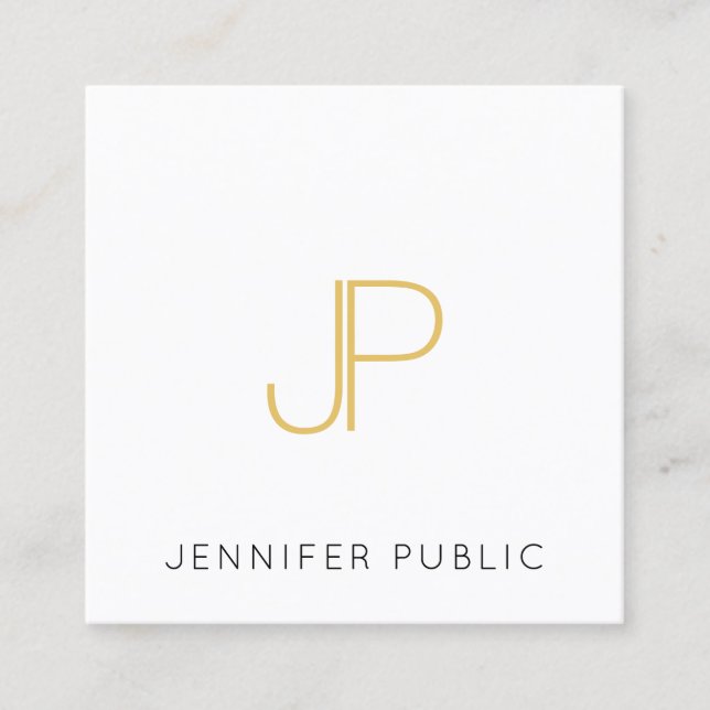 Gold Colour Monogram Trendy Modern Template Square Business Card (Front)
