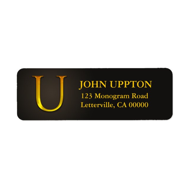 Gold Colour Monogram U Return Address Labels (Front)