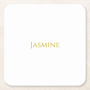 Gold Colour Plain Minimalist Professional Name  Square Paper Coaster