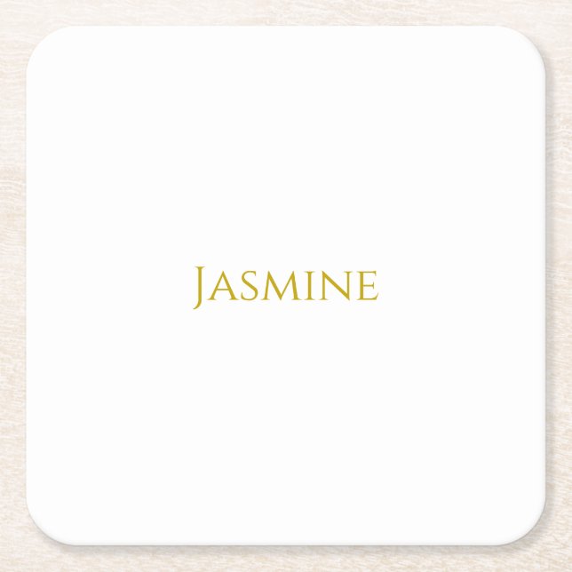 Gold Colour Plain Minimalist Professional Name  Square Paper Coaster (Front)