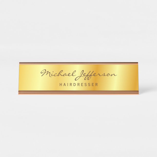 Gold Colour Professional Handwriting Script Desk Name Plate (Front)