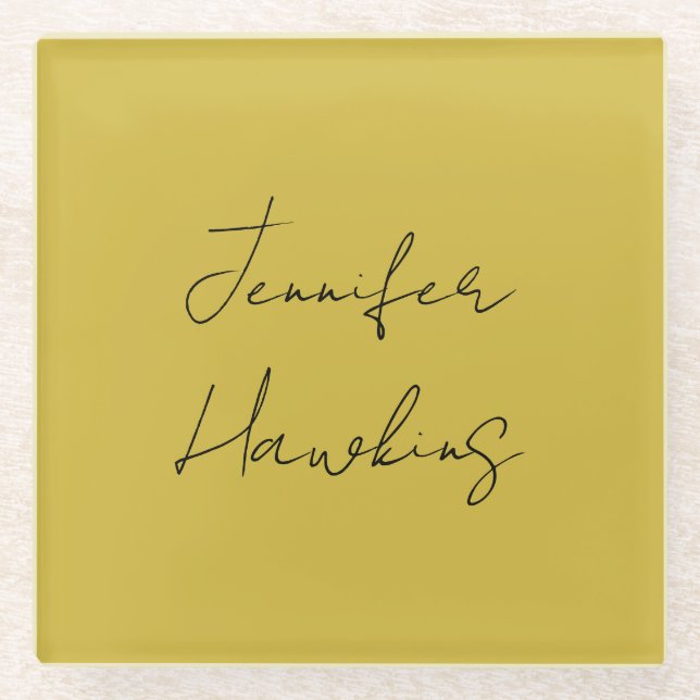 Gold colour professional plain handwriting glass coaster (Front)