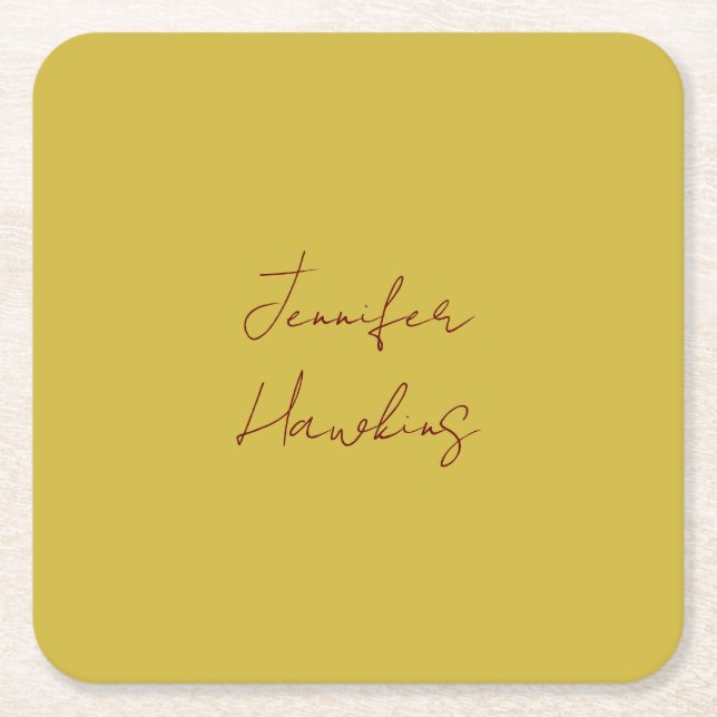 Gold colour professional plain handwriting square paper coaster (Front)