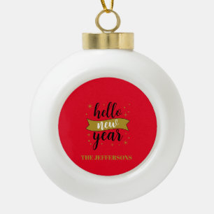 Gold Colour Red Happy New Year Merry Christmas Ceramic Ball Christmas Ornament