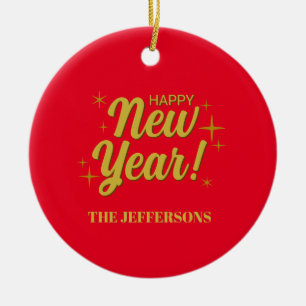 Gold Colour Red Happy New Year Merry Christmas Ceramic Ornament