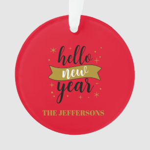 Gold Colour Red Happy New Year Merry Christmas Ornament