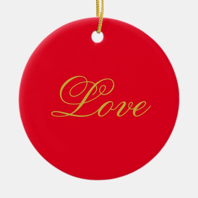 Gold Colour Script Red Love Wedding Calligraphy Ceramic Ornament (Front)