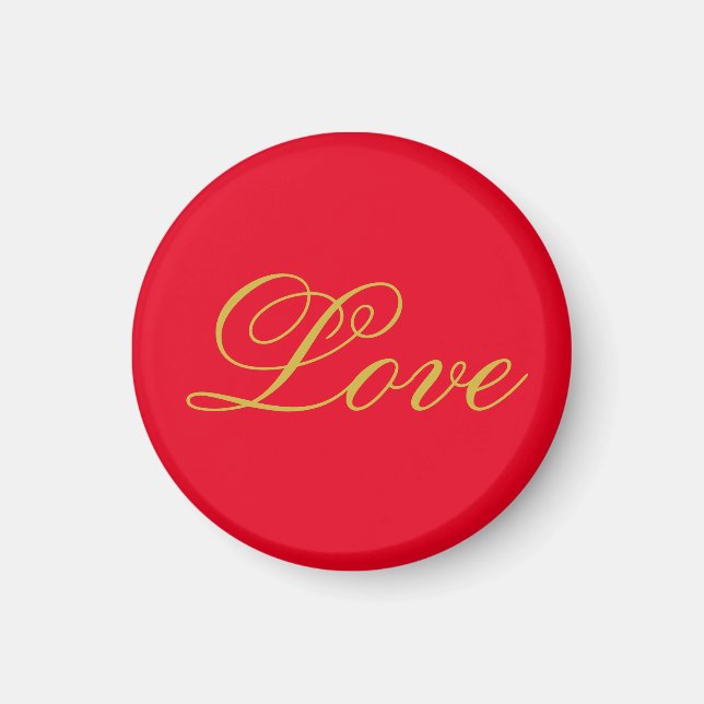 Gold Colour Script Red Love Wedding Calligraphy Magnet (Front)