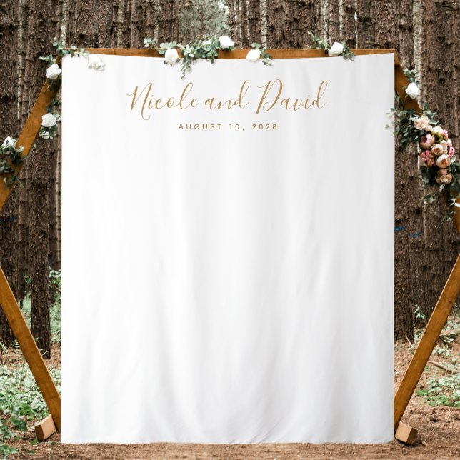 Gold Colour Wedding Reception Decor Backdrop Tapestry (Gold Color Wedding Decor Bride and Groom Names Photo Backdrop)