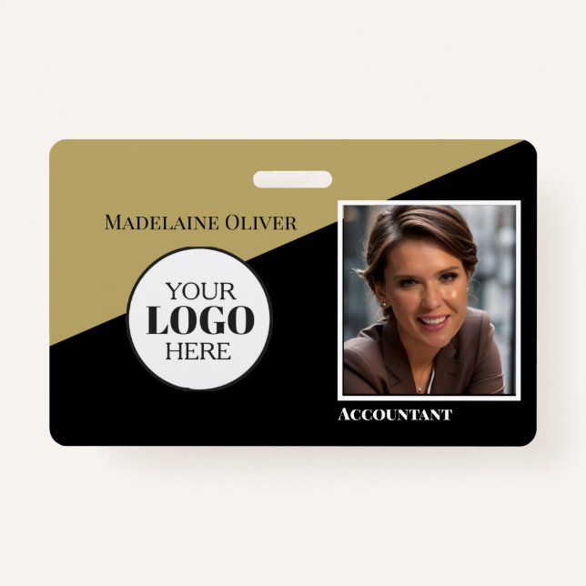  Gold Colour White Employee ID Photo Logo  Badge (Front)