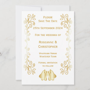 Gold Coloured Bells Design Wedding Save The Date