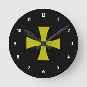 Gold Coloured Byzantine Cross Round Clock