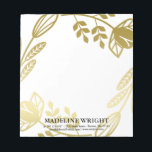 Gold Coloured Floral Wreath - Custom Name Notepad<br><div class="desc">Chic floral notepad in white and gold,  with a large floral wreath in a printed gold colour with your name and contact info.</div>