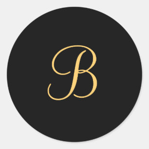 Gold-coloured initial B on black monogram  round Classic Round Sticker