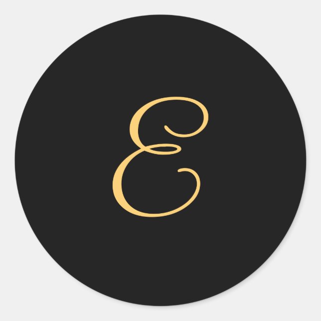 Gold-coloured initial E on black monogram  round Classic Round Sticker (Front)