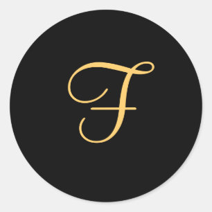 Gold-coloured initial f on black monogram  round C Classic Round Sticker